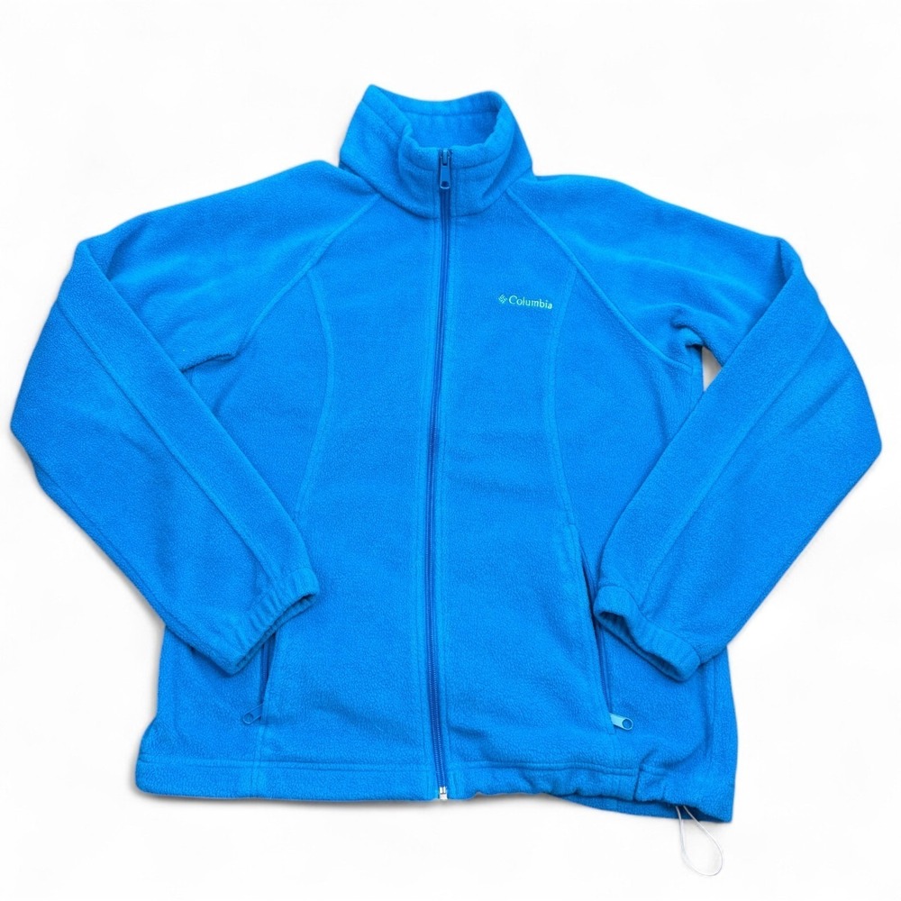 Columbia‎ Fleece Jacket Womens Size Medium Blue Full Zip Mock Neck Logo